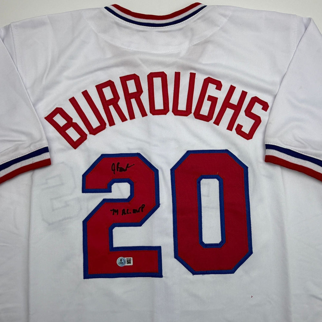Autographed/Signed Jeff Burroughs Texas White Baseball Jersey Beckett COA