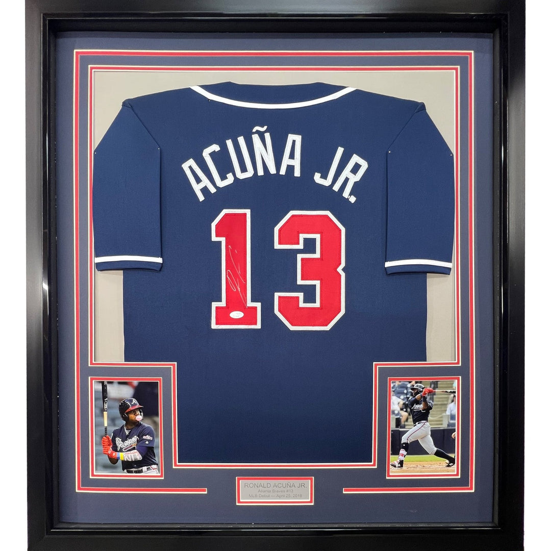 FRAMED Signed RONALD ACUNA JR. 35x39 Atlanta Blue Jersey JSA COA