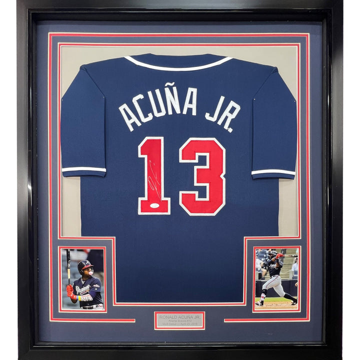 FRAMED Signed RONALD ACUNA JR. 35x39 Atlanta Blue Jersey JSA COA