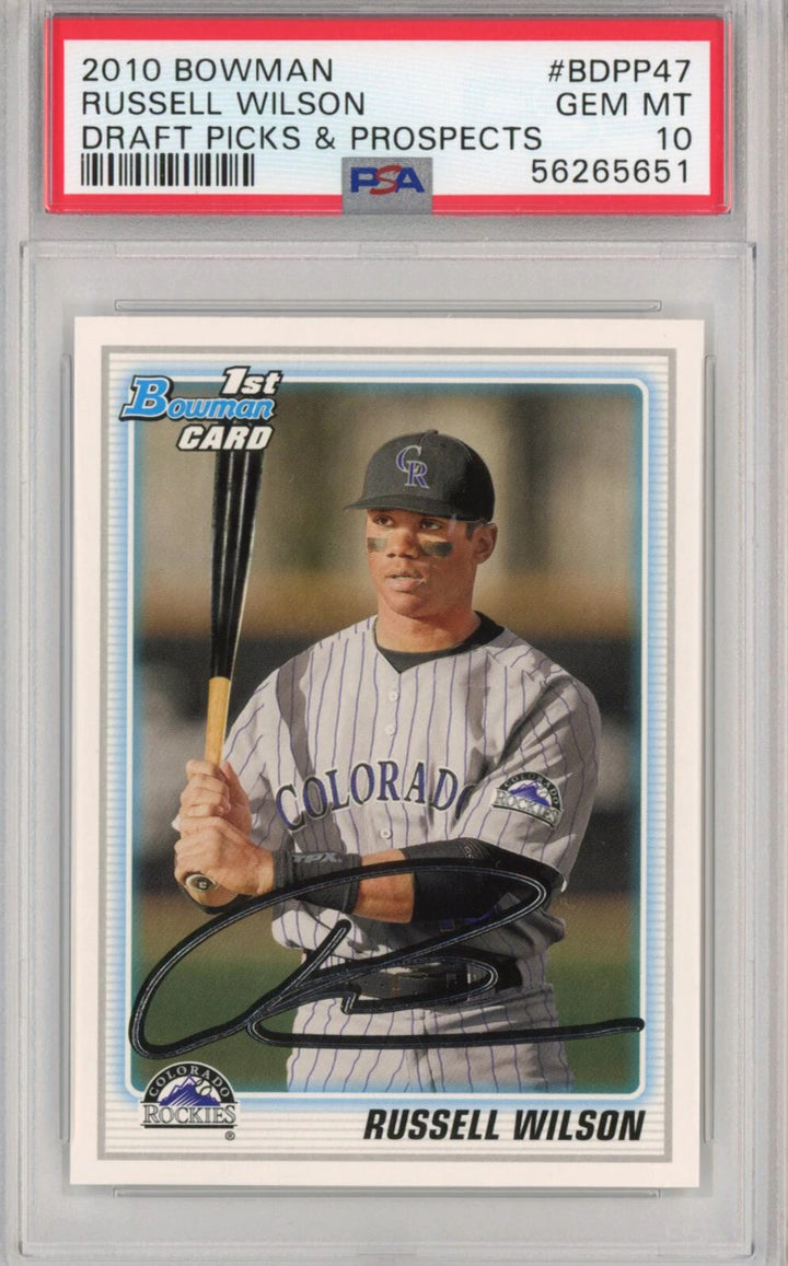 Graded 2010 Bowman DPP Russell Wilson #BDPP47 Rookie RC Card PSA 10 Mint