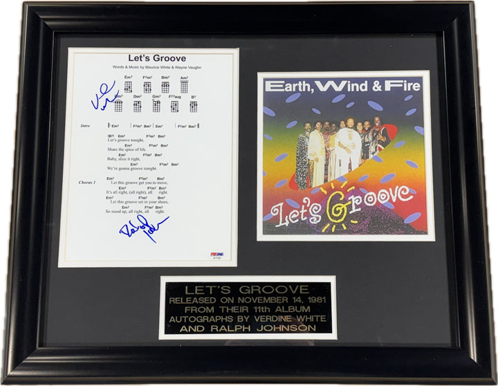 Earth Wind & Fire Let's Groove Signed Framed Sheet Music White Johnson Auto PSA