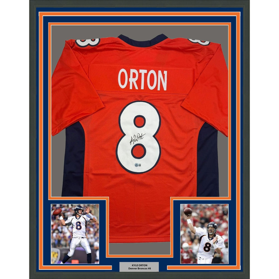 Framed Autographed/Signed Kyle Orton 35x39 Denver Orange Jersey Beckett COA