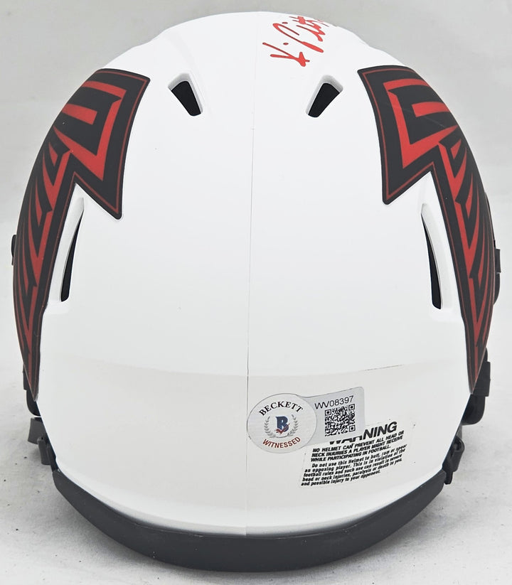 Kyle Pitts Auto Signed Falcons Lunar Eclipse White Speed Mini Helmet Beckett Wit