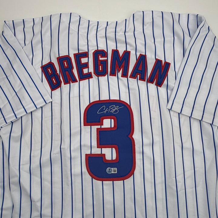 Autographed/Signed Alex Bregman Chicago Pinstripe Baseball Jersey Beckett COA