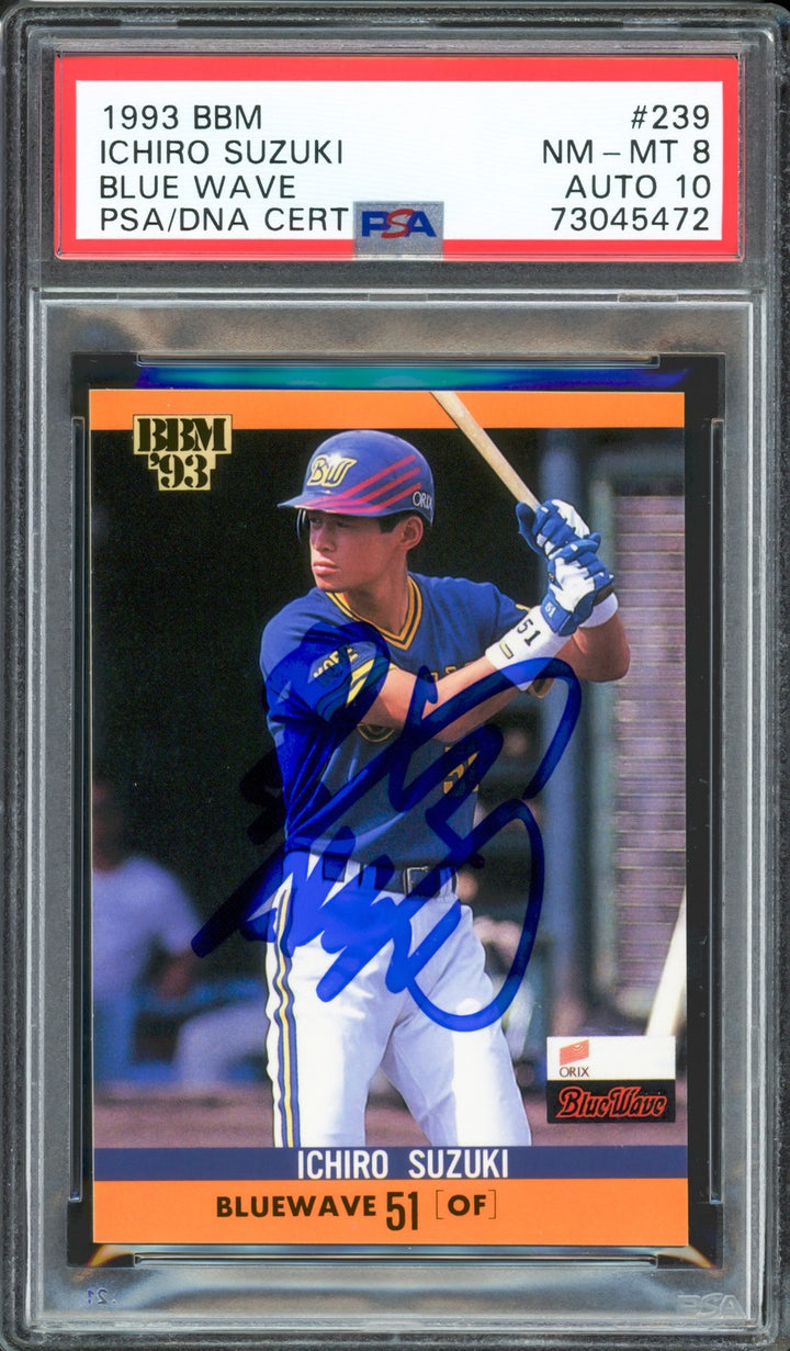 Ichiro Suzuki Auto 1993 BBM RC 239 Orix Blue Wave PSA 8 Sig 10 In Kanji PSA/DNA