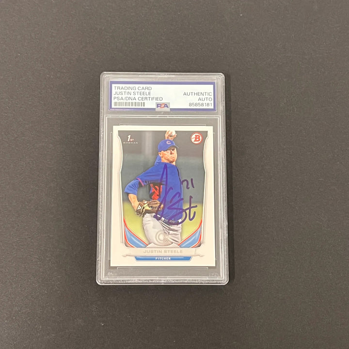 2014 Topps 1st Bowman#DP120 Justin Steele Signed Card Auto PSA Slabbed Cubs