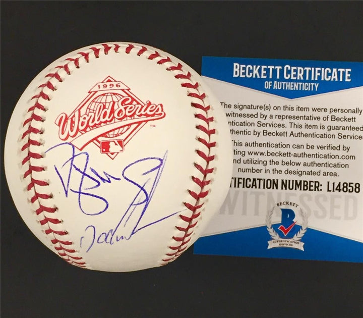 Darryl Strawberry & Dwight Doc Gooden signed 1996 World Series Baseball BAS COA
