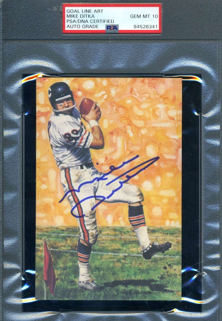 Mike Ditka Gem Mint 10 PSA DNA Signed Goal Line Art Card GLAC Autograph
