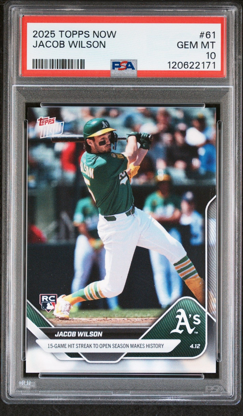 Graded 2025 Topps Now Jacob Wilson #61 Rookie RC Card PSA 10 Gem Mint