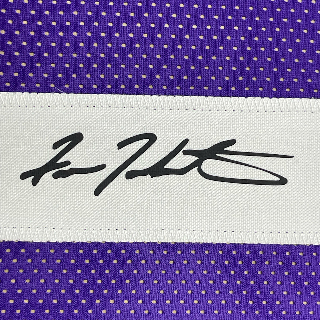 Framed Facsimile Autographed Fran Tarkenton 33x42 Purple Reprint Laser Jersey