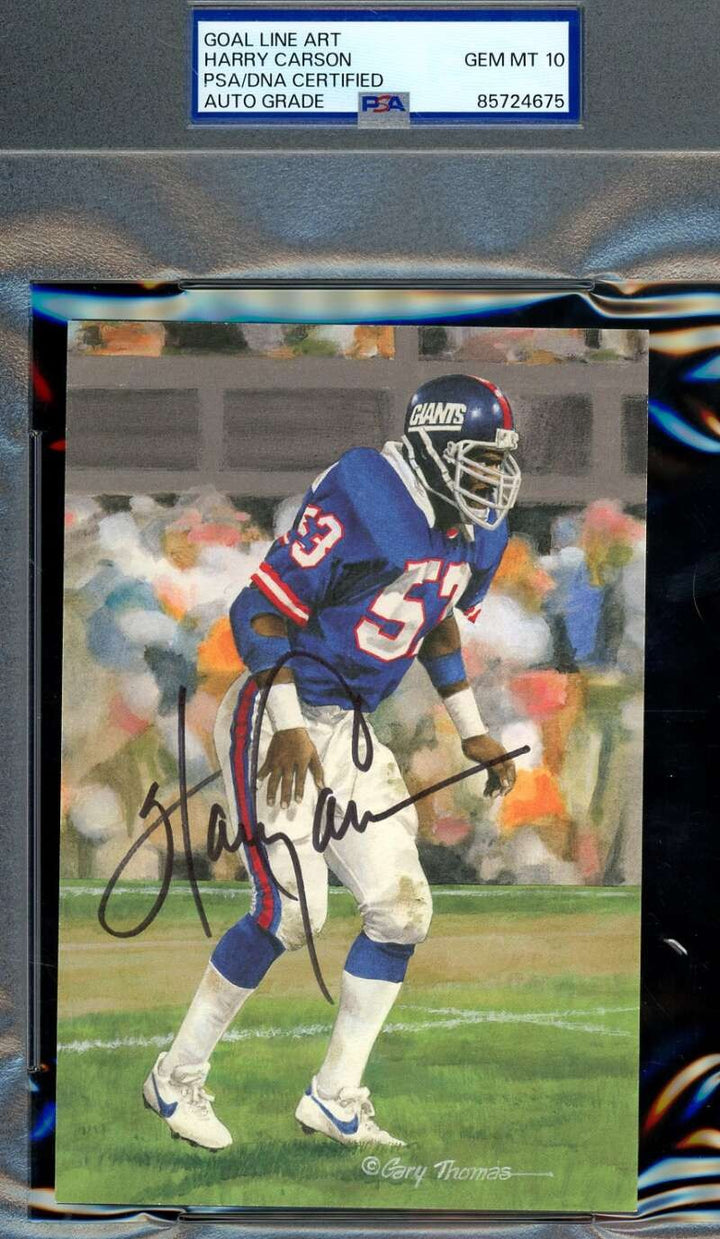 Harry Carson Gem Mint 10 PSA DNA Signed Goal Line Art Card GLAC Autograph