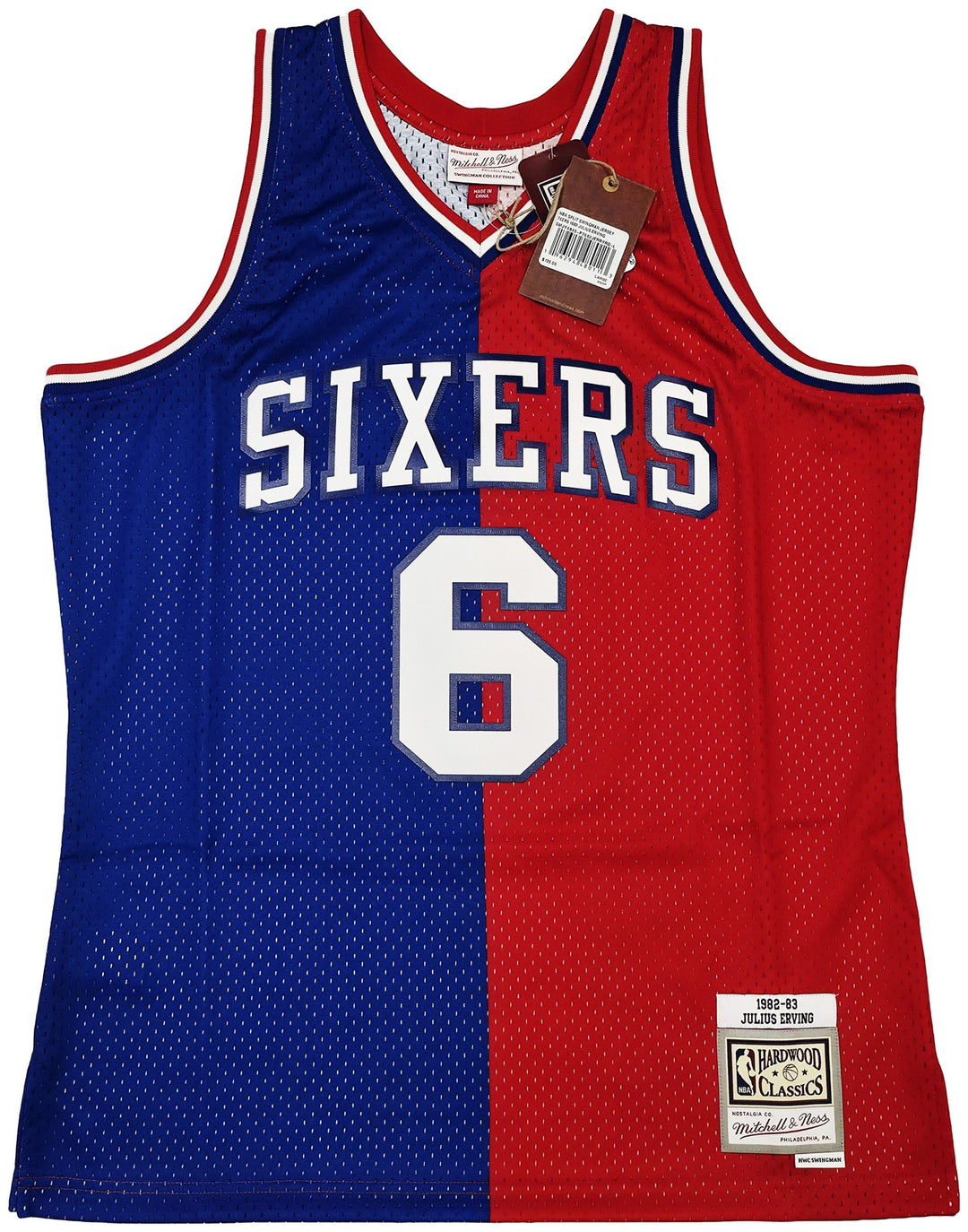 76ers Julius "Dr. J" Erving Auto Red & Blue M&N 1982 HWC Swingman Jersey Size L