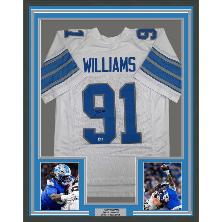 Framed Signed Tyleik Williams 35x39 Detroit White Jersey Beckett COA