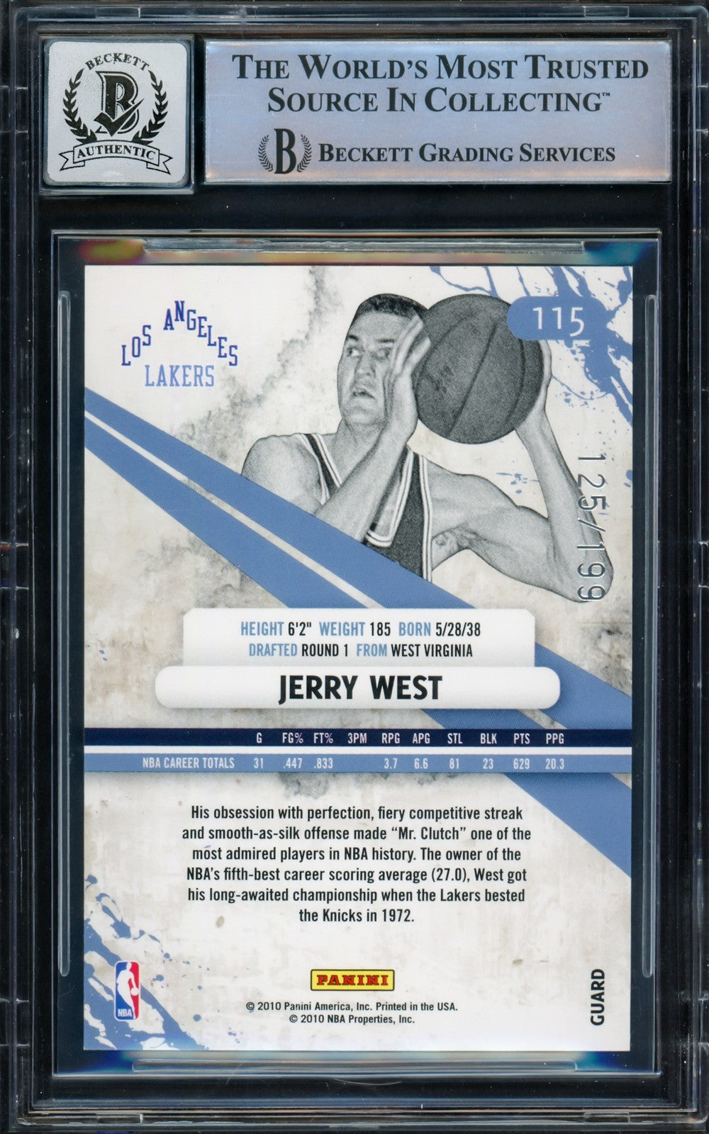 Jerry West Auto 2010-11 Rookies Stars Gold Holofoil Card 115 Card Lakers Sig 10