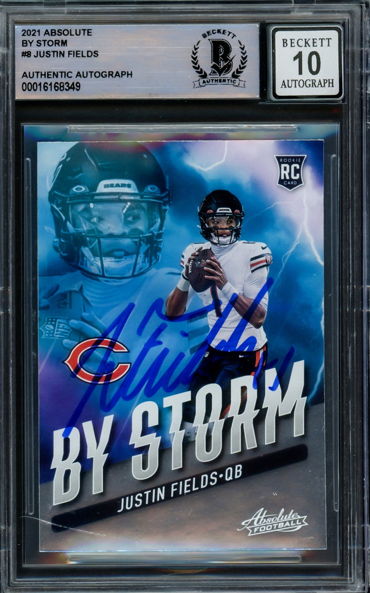 Justin Fields Signed 2021 Absolute RC #BST-8 Chicago Bears Auto GM 10 Beckett