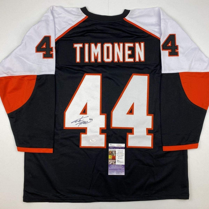 Autographed/Signed KIMMO TIMONEN Philadelphia Black Jersey JSA COA Auto