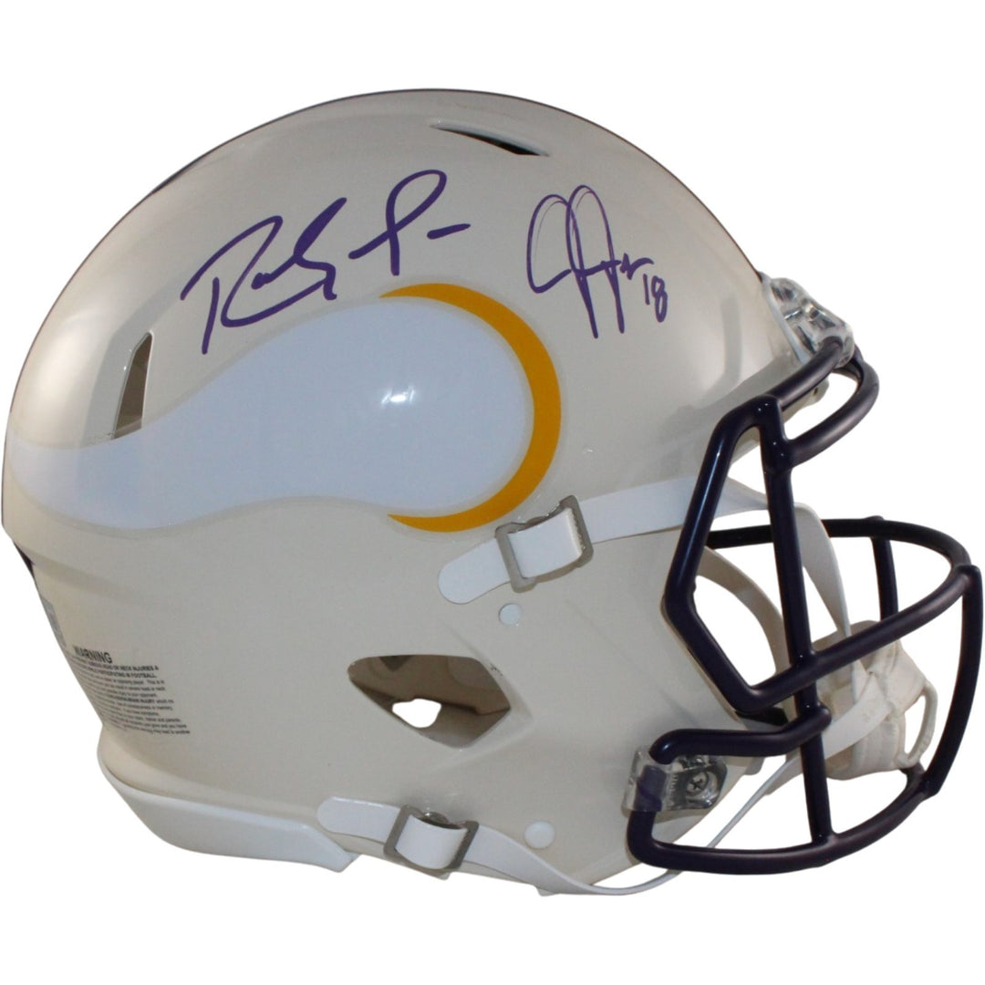 Randy Moss Justin Jefferson Signed Minnesota Vikings Pro Retro Helmet BAS 57974