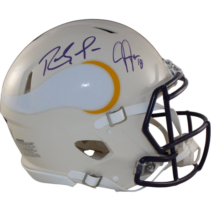 Randy Moss Justin Jefferson Signed Minnesota Vikings Pro Retro Helmet BAS 57974