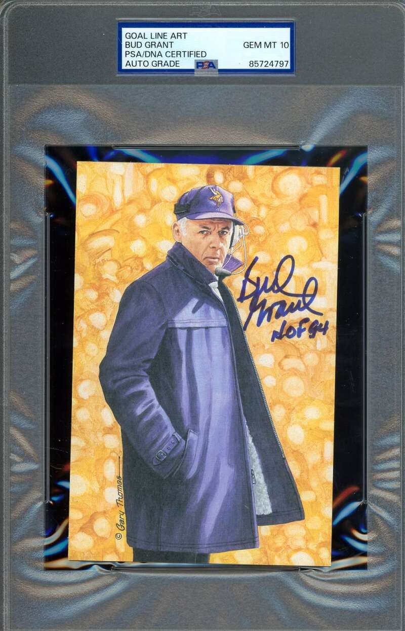 Bud Grant Gem Mint 10 PSA DNA Signed Goal Line Art Card GLAC Autographed HOF 94