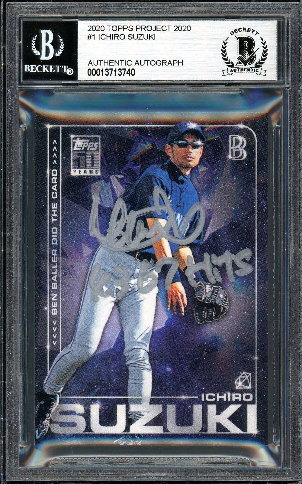 Ichiro Suzuki Signed Topps Project 2020 Ben Baller Card 1 4367 Hits #1/1 Beckett