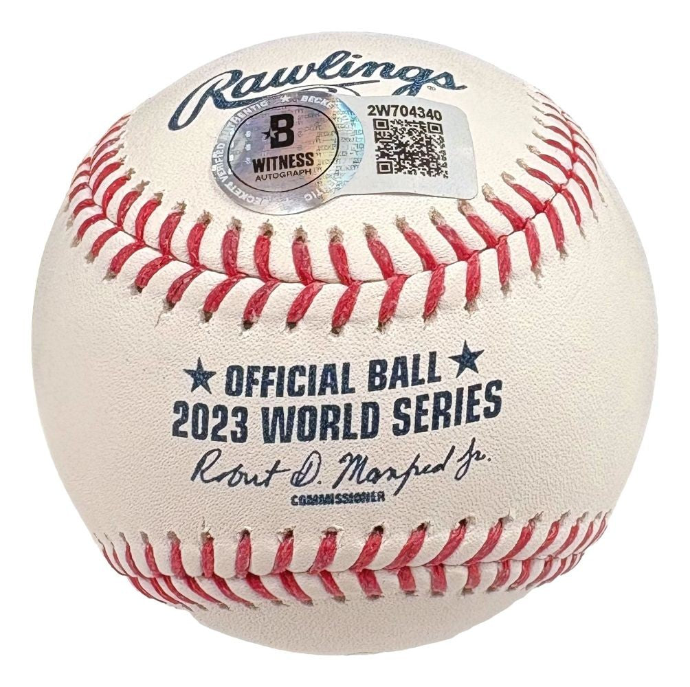 Evan Carter Texas Rangers Signed 2023 World Series Baseball BAS