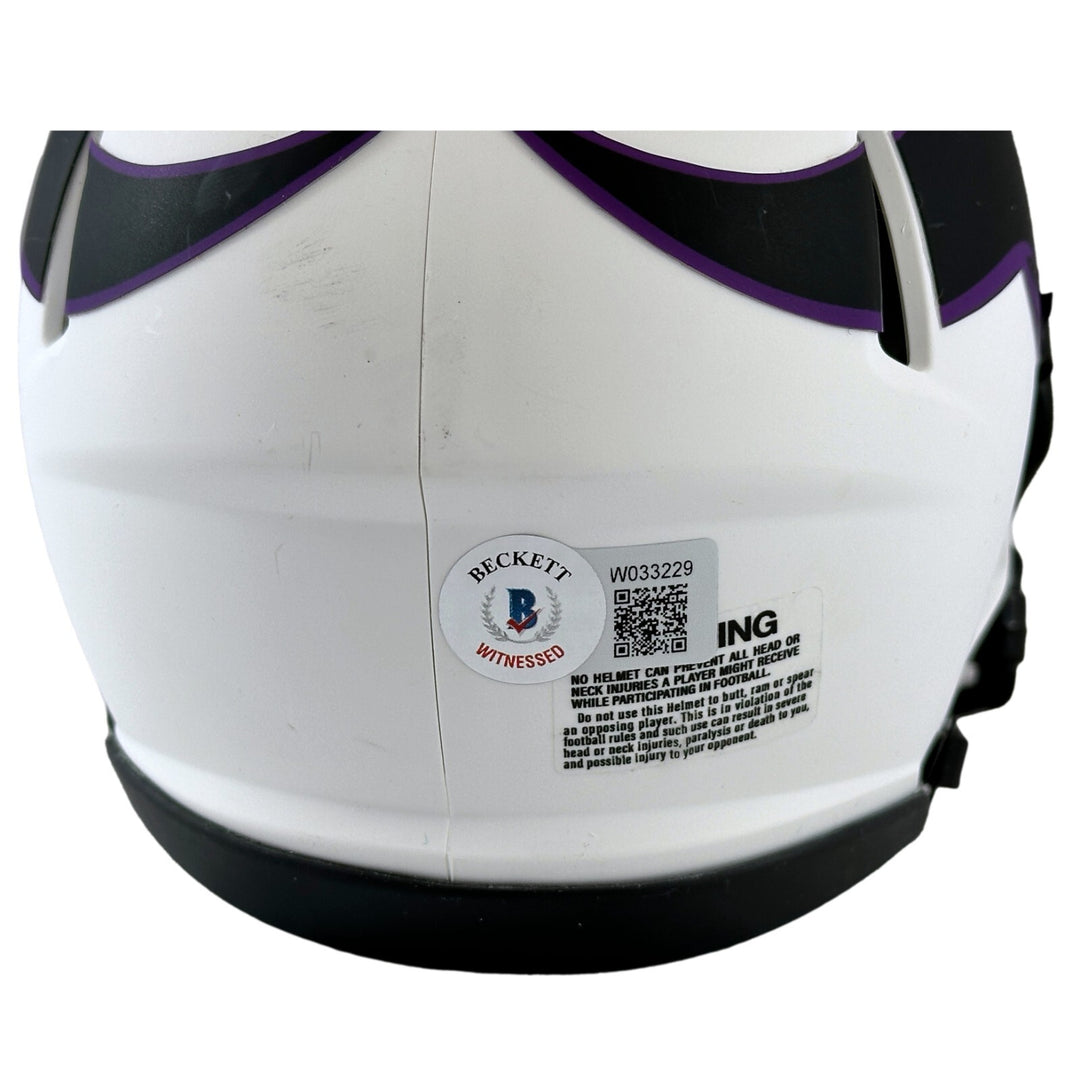 Randy Moss Signed Minnesota Vikings Lunar Eclipse White Mini Helmet BAS COA