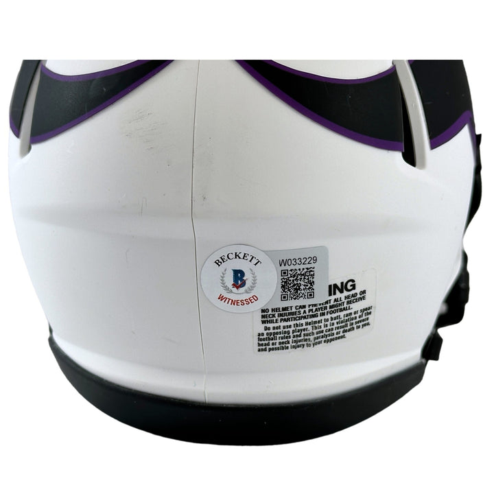 Randy Moss Signed Minnesota Vikings Lunar Eclipse White Mini Helmet BAS COA