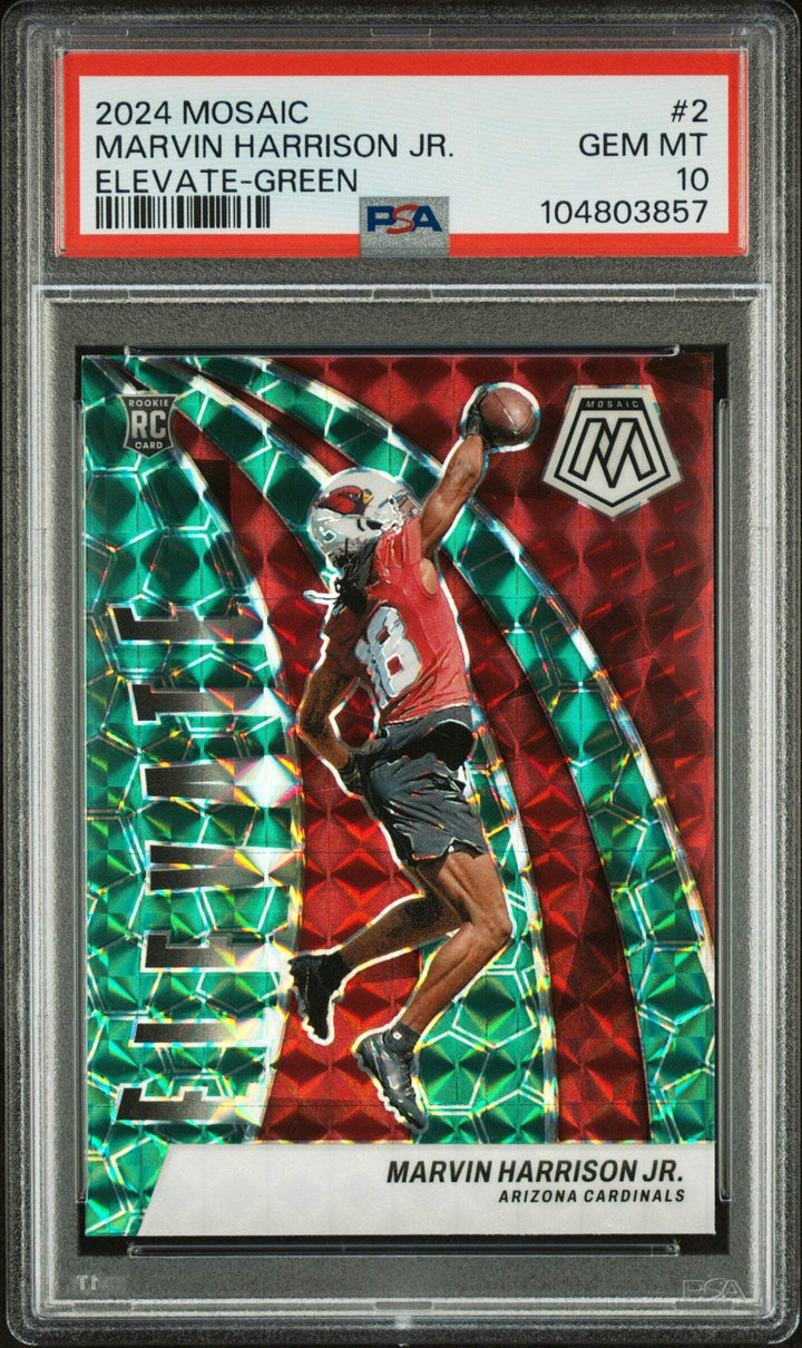 Graded 2024 Mosaic Marvin Harrison Jr #2 Elevate Green RC Football Card PSA 10