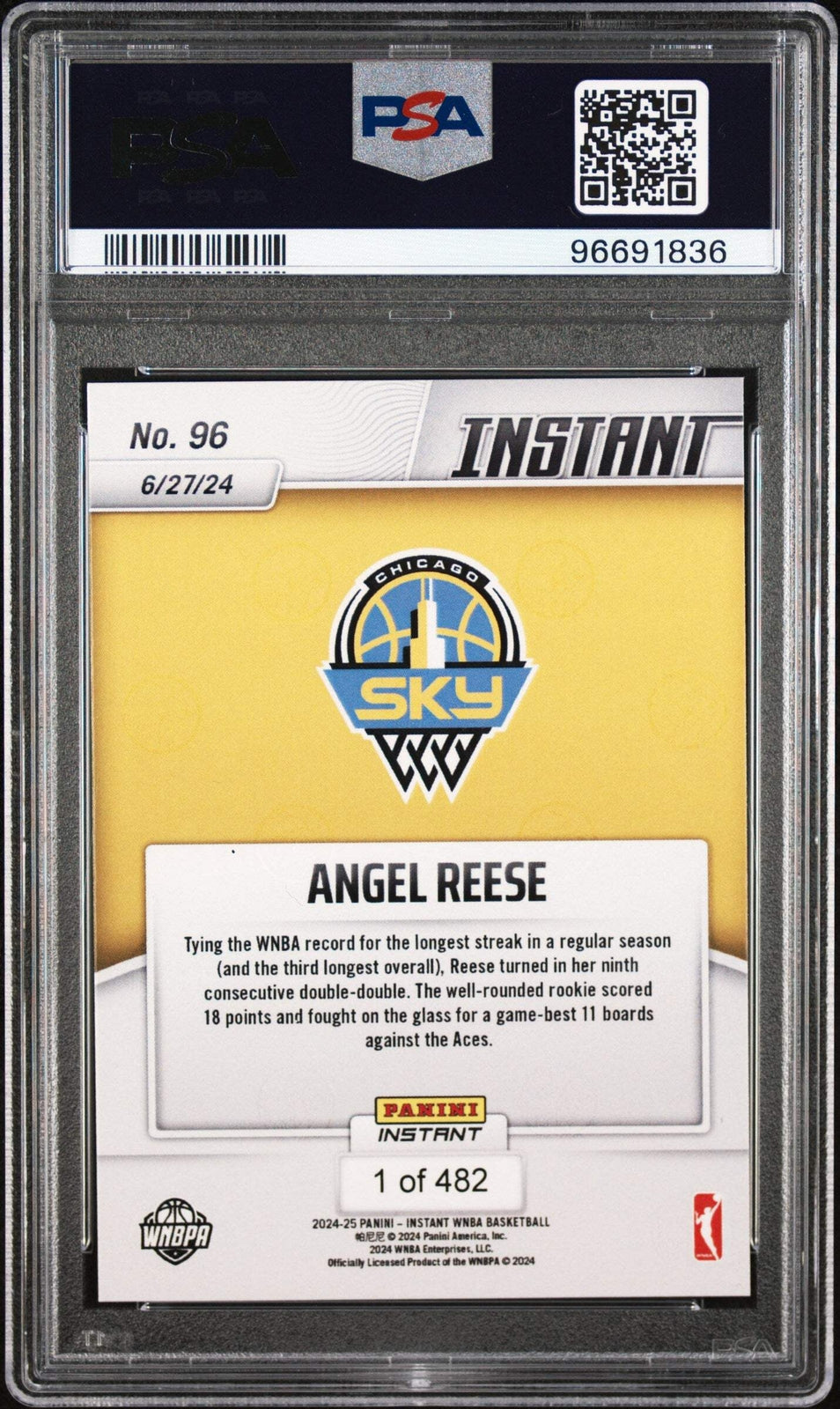 Graded 2024 Panini Instant WNBA Angel Reese #96 Rookie RC Basketball Card PSA 10