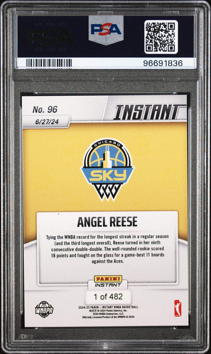 Graded 2024 Panini Instant WNBA Angel Reese #96 Rookie RC Basketball Card PSA 10