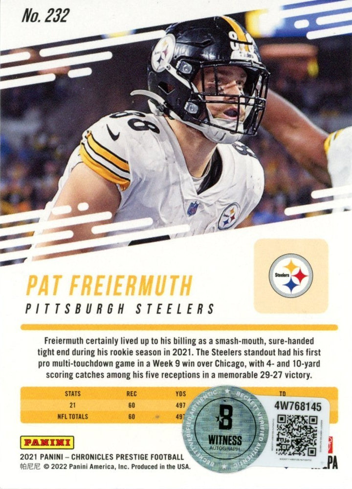 Pat Freiermuth Signed 2021 Chronicles Prestige Gold Foil #232 Card Beckett 57020