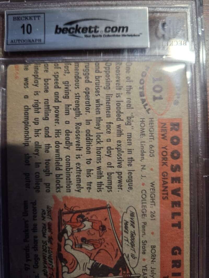 Roosevelt Grier Gem Mint 10 Beckett BAS Signed 1956 Topps Rookie Autograph