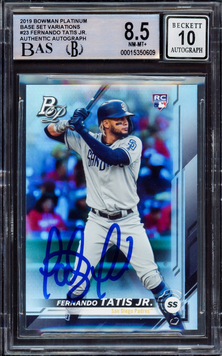 Fernando Tatis Jr Auto 2019 Bowman Platinum Variations RC 23 BGS 8.5 Sig 10 BAS