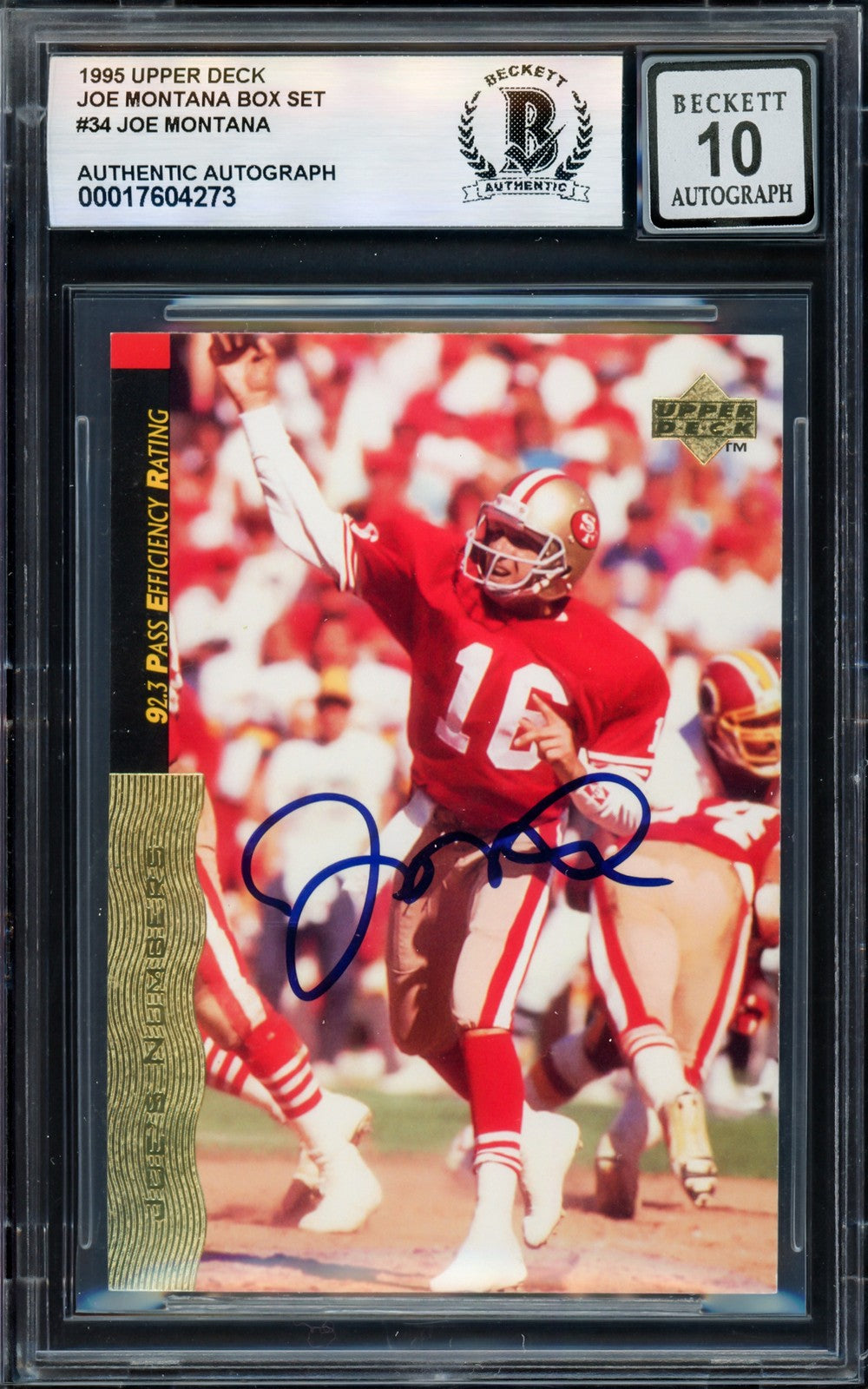 Joe Montana Signed 1995 Upper Deck Card 34 49ers Auto GM 10 Beckett #17604273