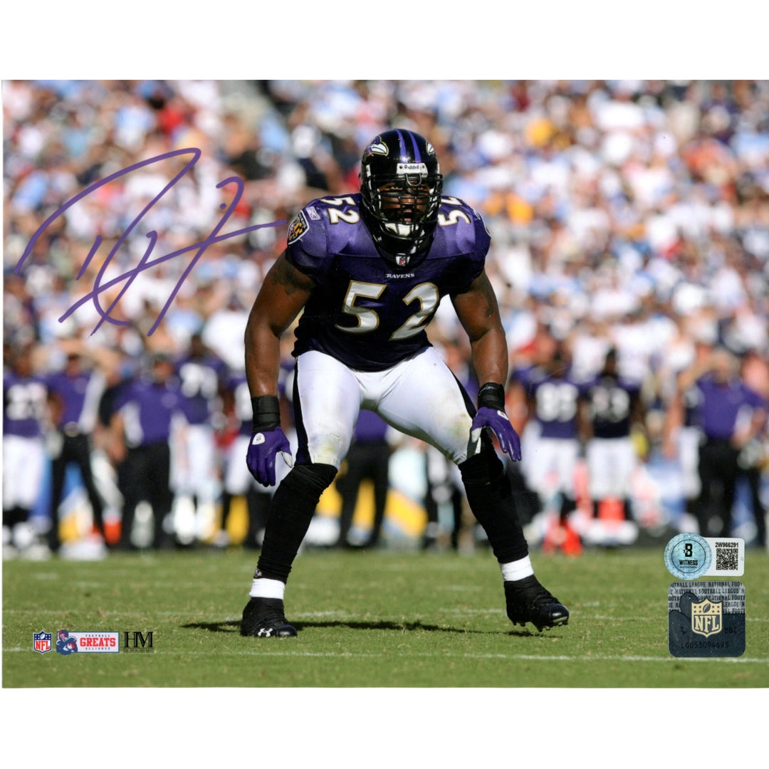 Ray Lewis Autographed/Signed Baltimore Ravens 8x10 Photo Beckett Witness 51041