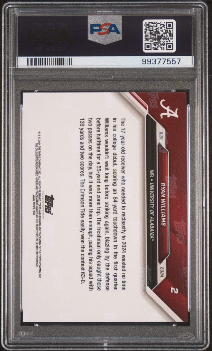 Graded 2024 Topps Bowman U Now Ryan Williams #2 Rookie RC Football Card PSA 10