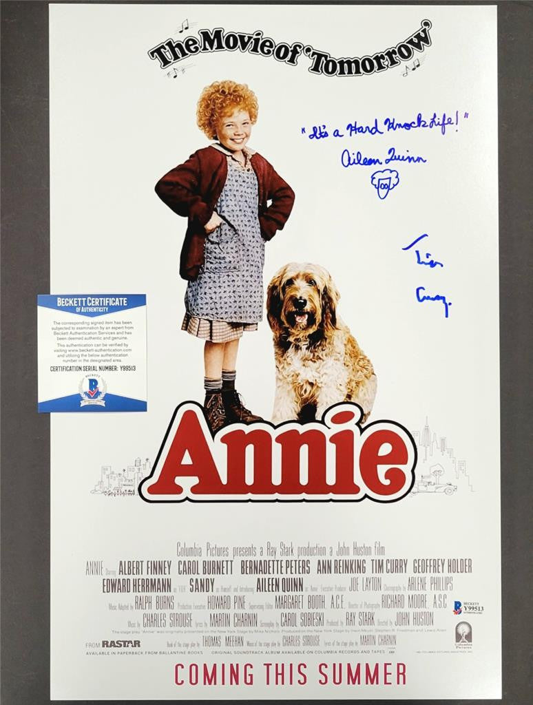 Tim Curry & Aileen Quinn signed Annie "Hard Knock Life" 11x17 Photo Beckett BAS