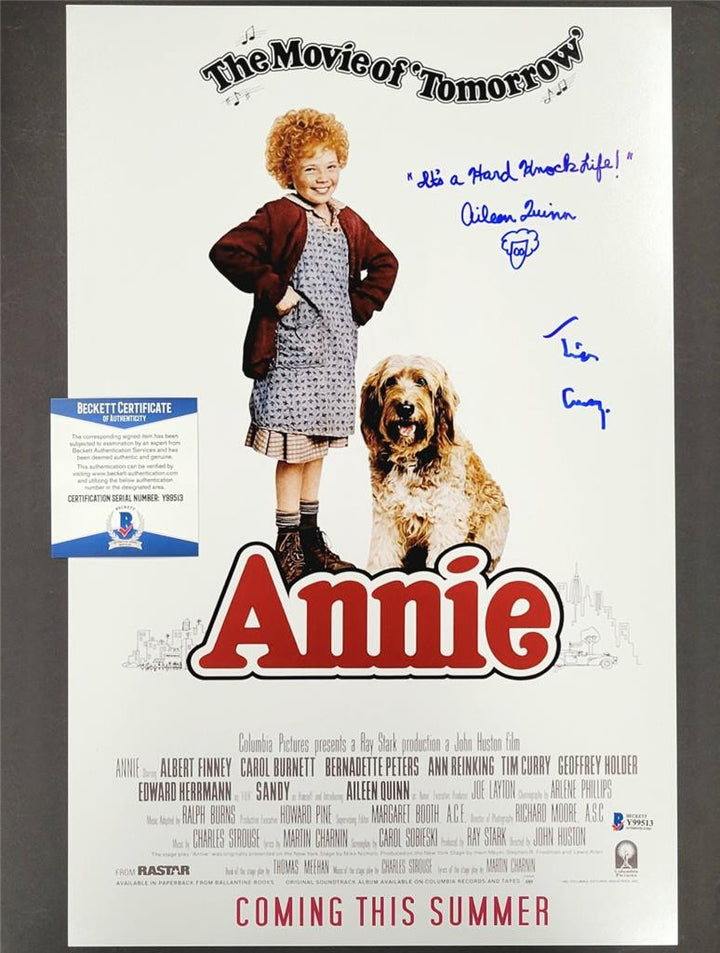 Tim Curry & Aileen Quinn signed Annie "Hard Knock Life" 11x17 Photo Beckett BAS