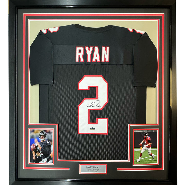 Framed Facsimile Autographed Matt Ryan 35x39 Atlanta Black Retro Reprint Jersey