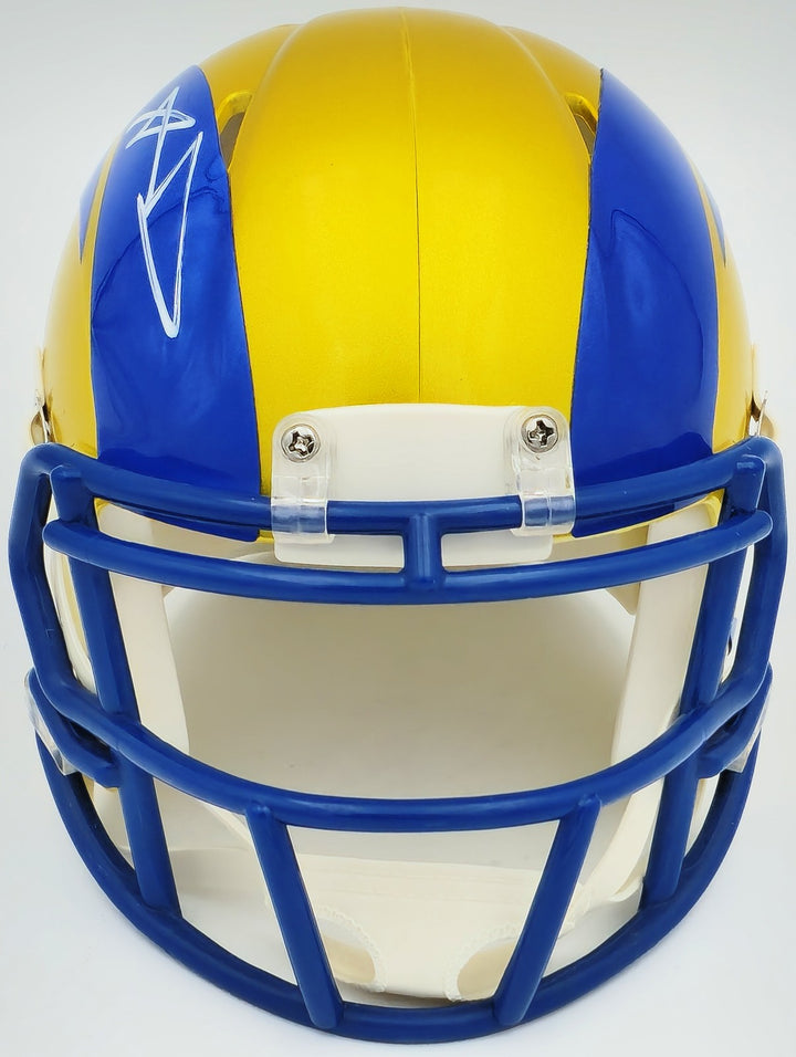 Aaron Donald Signed Los Angeles Rams Flash Yellow Speed Mini Helmet Beckett BAS