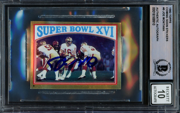 Joe Montana Auto 1982 Topps Coming Soon Stickers Card 9 49ers Auto GM 10 Beckett