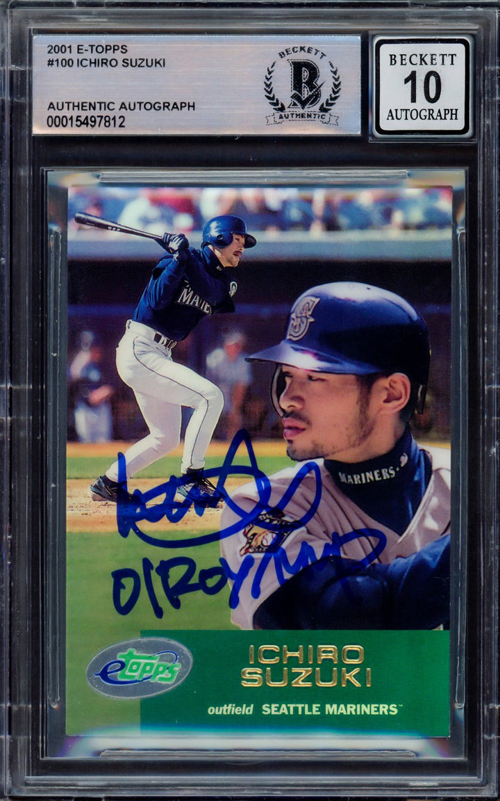 Ichiro Suzuki Signed 2001 eTopps RC 100 Mariners Auto GM 10 "01 ROY/MVP" Beckett
