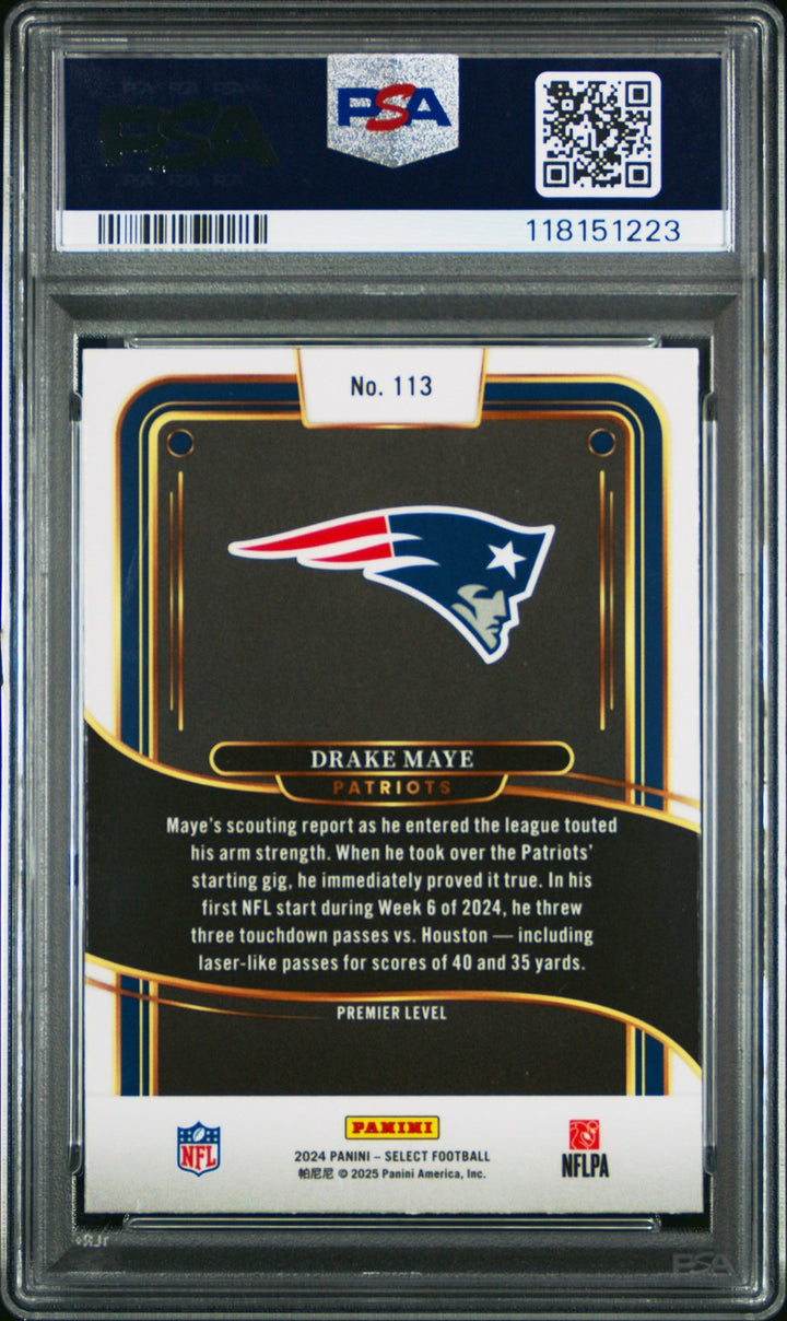 Graded 2024 Panini Select Drake Maye #113 Rookie RC Football Card PSA 10