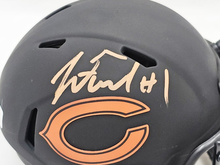 Justin Fields Auto Signed Chicago Bears Eclipse Black Speed Mini Helmet Beckett
