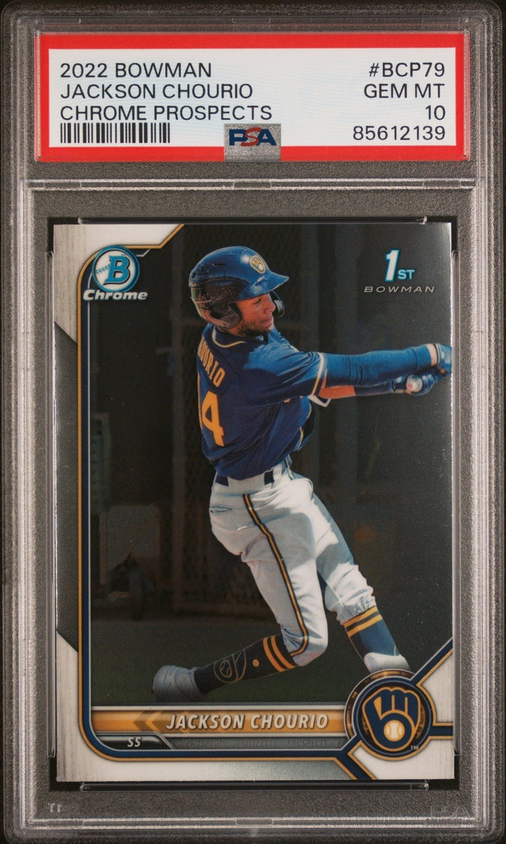 Graded 2023 Bowman Jackson Chourio #BCP79 Chrome Pros RC Card PSA 10