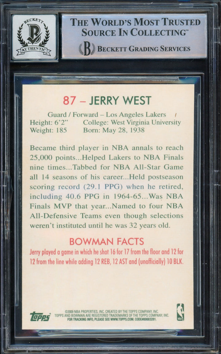 Jerry West Signed 2009-10 Bowman Card 87 Card Lakers Auto GM 10 Beckett