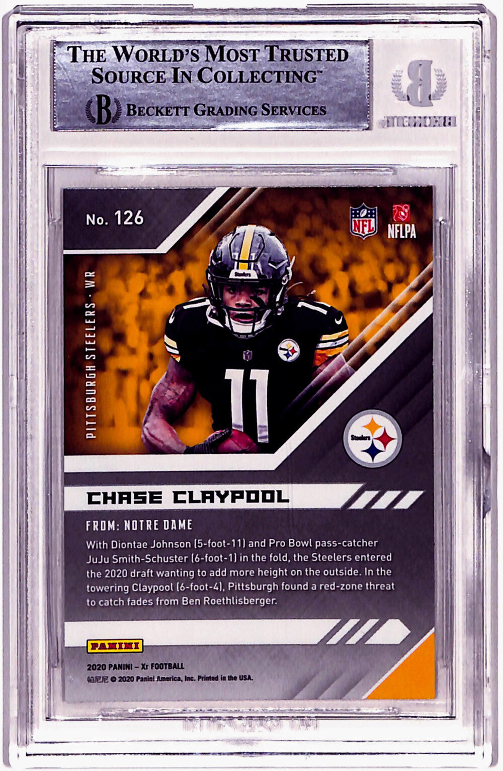 Chase Claypool Autographed 2020 Panini XR #126 Rookie Card Beckett Slab 40747