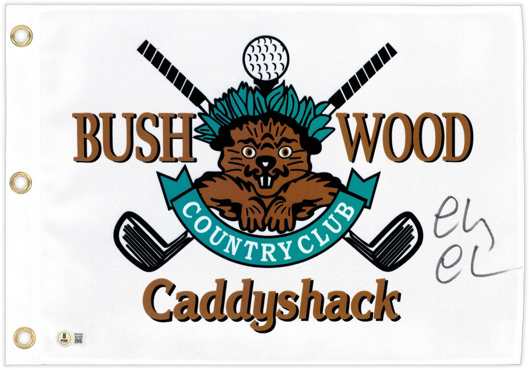 Chevy Chase Signed White Caddyshack Golf Pin Flag Beckett BAS Witness