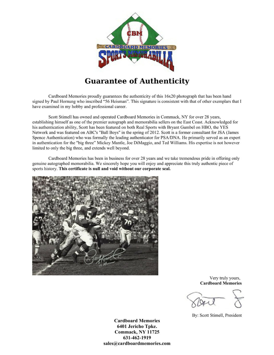 Paul Hornung Signed 16x20 Framed Notre Dame Photo Heisman Autograph Signing COA