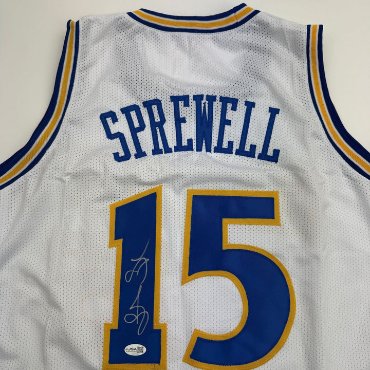 Autographed/Signed Latrell Sprewell Golden State White Jersey JSA COA